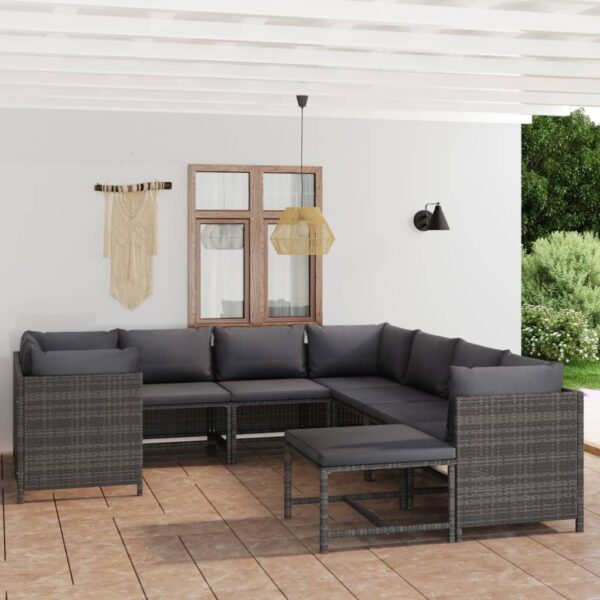 9 Piece Garden Lounge Set with Cushions Poly Rattan Grey