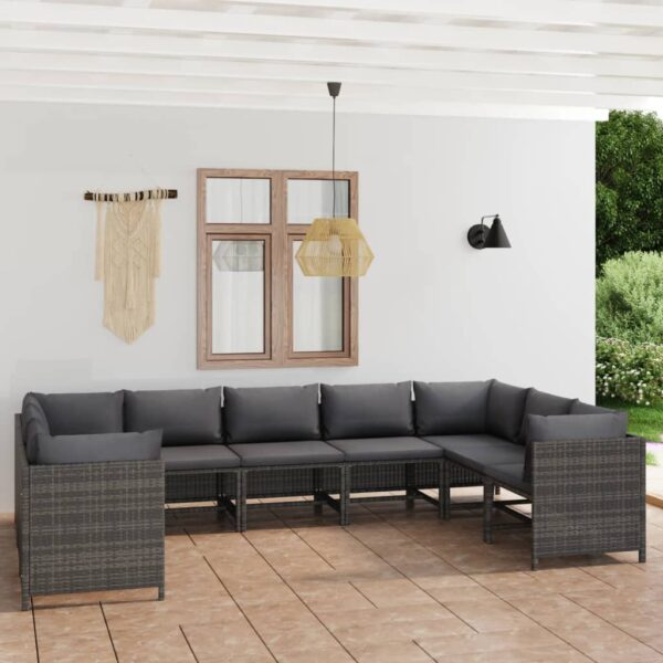 9 Piece Garden Lounge Set with Cushions Poly Rattan Grey