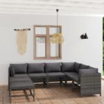 8 Piece Garden Lounge Set with Cushions Poly Rattan Grey