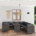 9 Piece Garden Lounge Set with Cushions Poly Rattan Grey