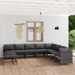 11 Piece Garden Lounge Set with Cushions Poly Rattan Grey