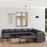 12 Piece Garden Lounge Set with Cushions Poly Rattan Grey