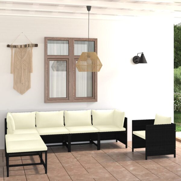 7 Piece Garden Lounge Set with Cushions Poly Rattan Black