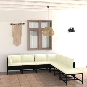 7 Piece Garden Lounge Set with Cushions Poly Rattan Black