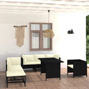 8 Piece Garden Lounge Set with Cushions Poly Rattan Black