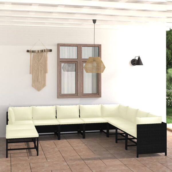 11 Piece Garden Lounge Set with Cushions Poly Rattan Black