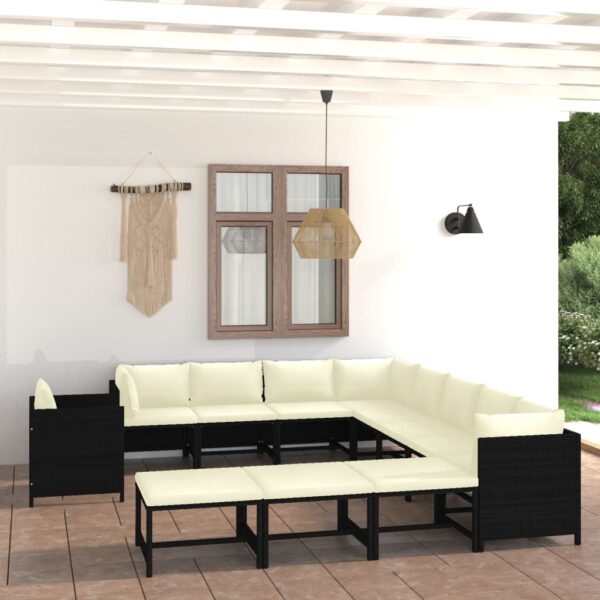 12 Piece Garden Lounge Set with Cushions Poly Rattan Black