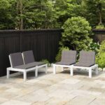 Garden Lounge Benches with Cushions 2 pcs Plastic White