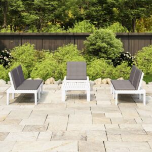 4 Piece Garden Lounge Set with Cushions Plastic White