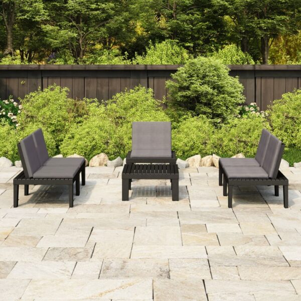 4 Piece Garden Lounge Set with Cushions Plastic Grey