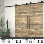 Black Steel Sliding Door Track Kit Quiet Glide Roller Rail Set for Barn Kitchen