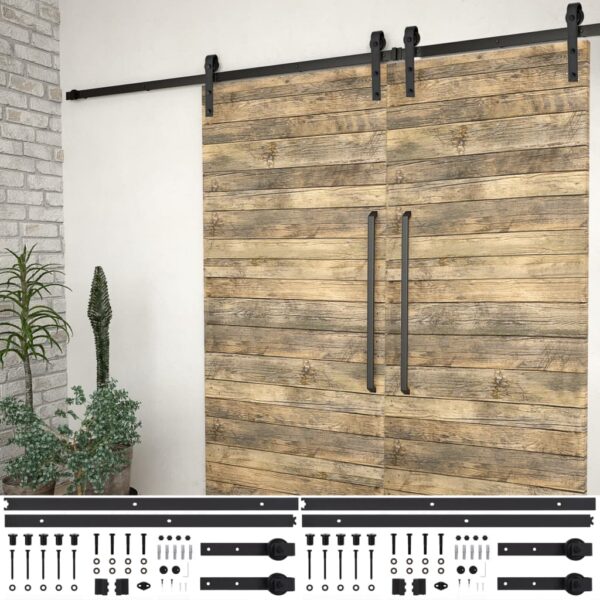 Black Steel Sliding Door Track Kit Quiet Glide Hardware Set for Barn Kitchen