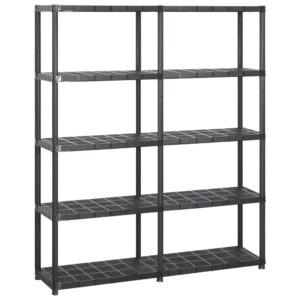 Versatile Black Plastic 5-Tier Storage Shelf Organizer Rack Easy Clean Compact