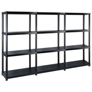 Versatile Black Plastic Storage Shelf Organizer 4-Tier Display Rack Easy Clean