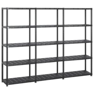 Versatile Black Plastic Storage Shelf Organizer 5-Tier Display Rack Easy Clean