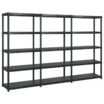 Black Plastic Storage Shelf Organizer 5-Tier Display Rack Easy Clean Compact