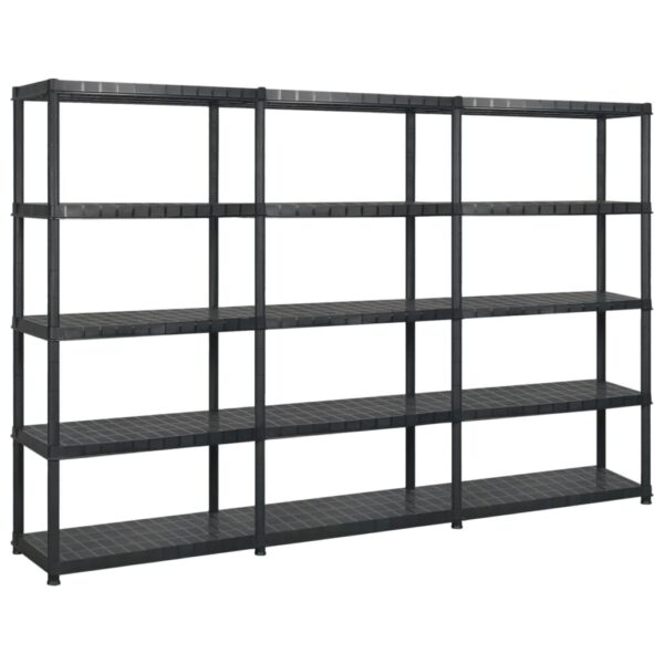 Black Plastic Storage Shelf Organizer 5-Tier Display Rack Easy Clean Compact