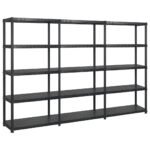 Versatile Black Plastic Storage Shelf Organizer Rack 5-Tier Easy Clean Compact