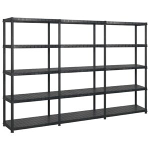 Versatile Black Plastic Storage Shelf Organizer Rack 5-Tier Easy Clean Compact