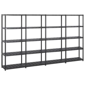 Versatile Black Plastic 5-Tier Storage Shelf Organizer Rack Easy Clean Compact