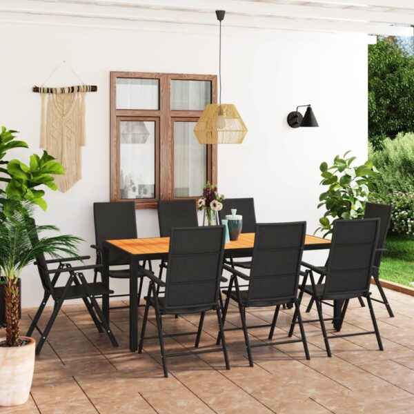 9 Piece Garden Dining Set Black and Brown