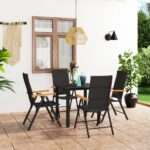 5 Piece Garden Dining Set Black and Brown