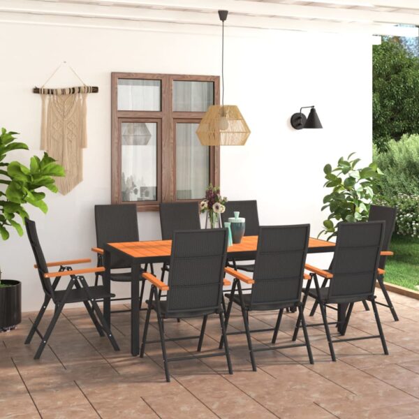 9 Piece Garden Dining Set Black and Brown