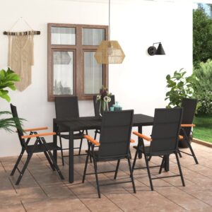 7 Piece Garden Dining Set Black and Brown