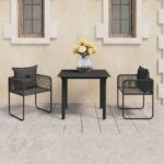 Outdoor Garden Patio Dining Set Black Rattan Table Chairs Cushioned Elegant