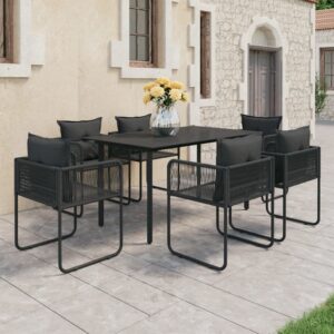 7 Piece Garden Dining Set PVC Rattan Black