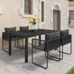 5 Piece Garden Dining Set PVC Rattan Black