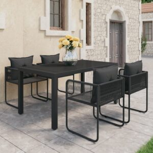 5 Piece Garden Dining Set PVC Rattan Black