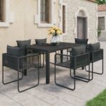 7 Piece Garden Dining Set PVC Rattan Black