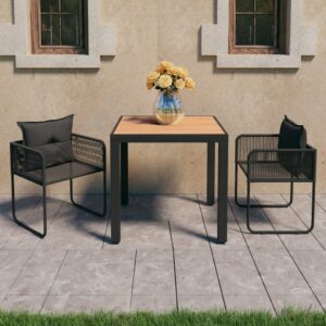 3 Piece Garden Dining Set PVC Rattan Black and Brown