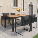 5 Piece Garden Dining Set PVC Rattan Black and Brown