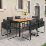 7 Piece Garden Dining Set PVC Rattan Black and Brown