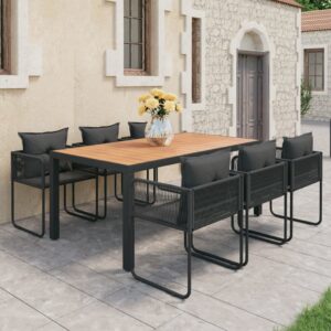 7 Piece Garden Dining Set PVC Rattan Black and Brown