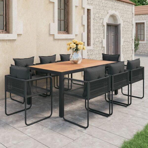 9 Piece Garden Dining Set PVC Rattan Black and Brown