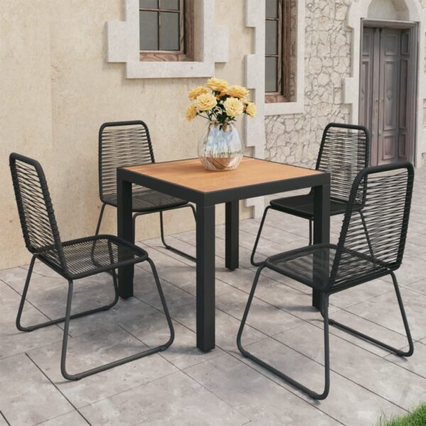 5 Piece Garden Dining Set PVC Rattan Black and Brown