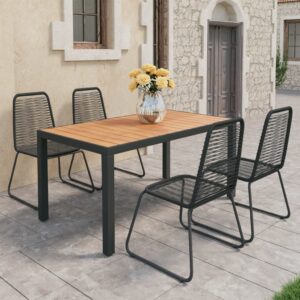 5 Piece Garden Dining Set PVC Rattan Black and Brown