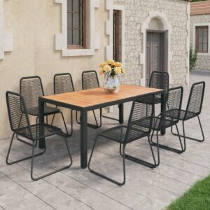 9 Piece Garden Dining Set PVC Rattan Black and Brown