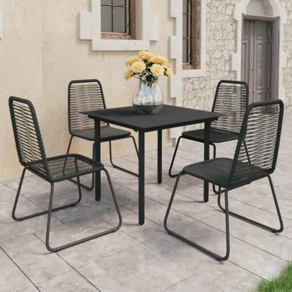 Outdoor Garden Patio Dining Set PVC Rattan Wicker Table Chairs Furniture Black