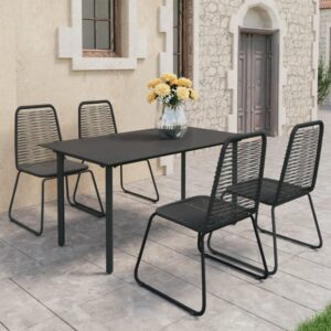 5 Piece Garden Dining Set PVC Rattan Black