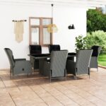 7 Piece Outdoor Dining Set with Cushions Poly Rattan Light Grey