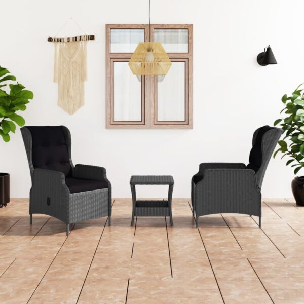 3 Piece Garden Lounge Set with Cushions Poly Rattan Dark Grey