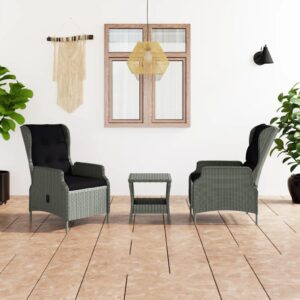 3 Piece Garden Lounge Set with Cushions Poly Rattan Light Grey