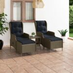 3 Piece Garden Lounge Set with Cushions Poly Rattan Brown