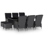 9 Piece Outdoor Dining Set with Cushions Poly Rattan Dark Grey