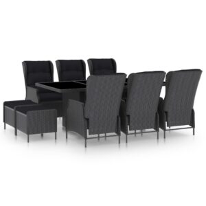 9 Piece Outdoor Dining Set with Cushions Poly Rattan Dark Grey