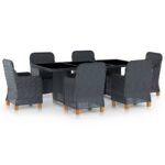 7 Piece Outdoor Dining Set with Cushions Poly Rattan Dark Grey